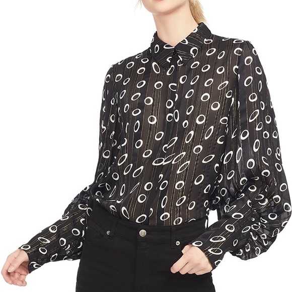 SALONI Joana Silk Printed Metallic-Stripe Shirt - Picture 3 of 8